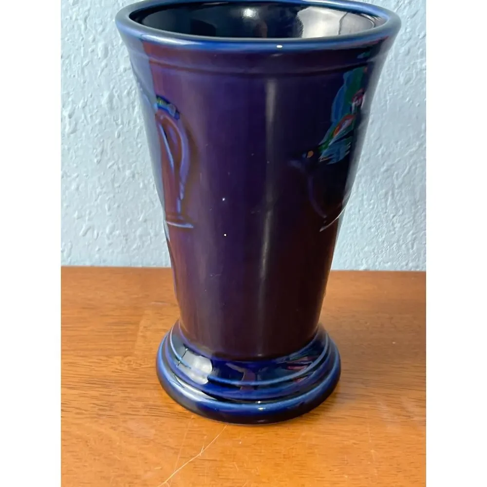 VTG Homer Laughlin Fiestaware Mug Embossed Cobalt Blue Pedestal Cappucino Latte